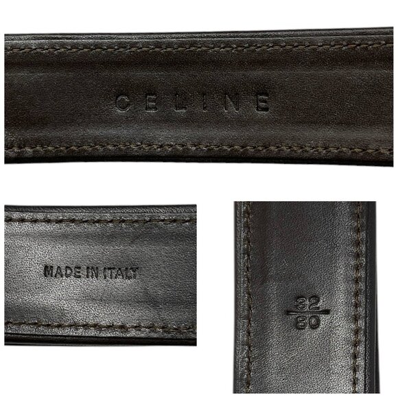 CELINE Vintage Macadam Logo Belt #32/80 Fashion Accessory Brown Gold [104586]